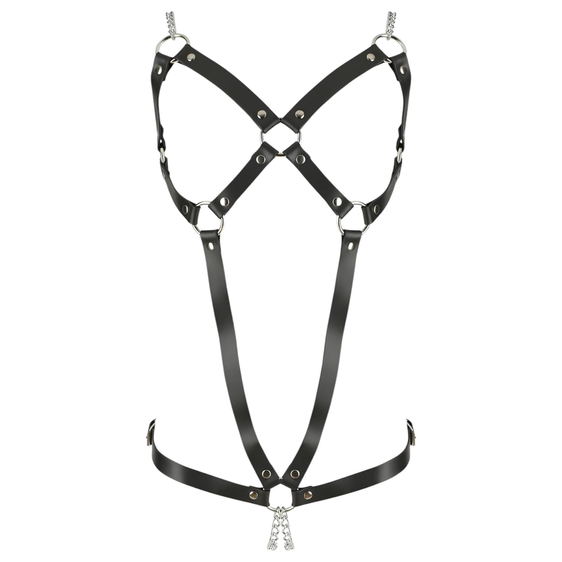 ZADO - láncos bőr testhám body - fekete #4