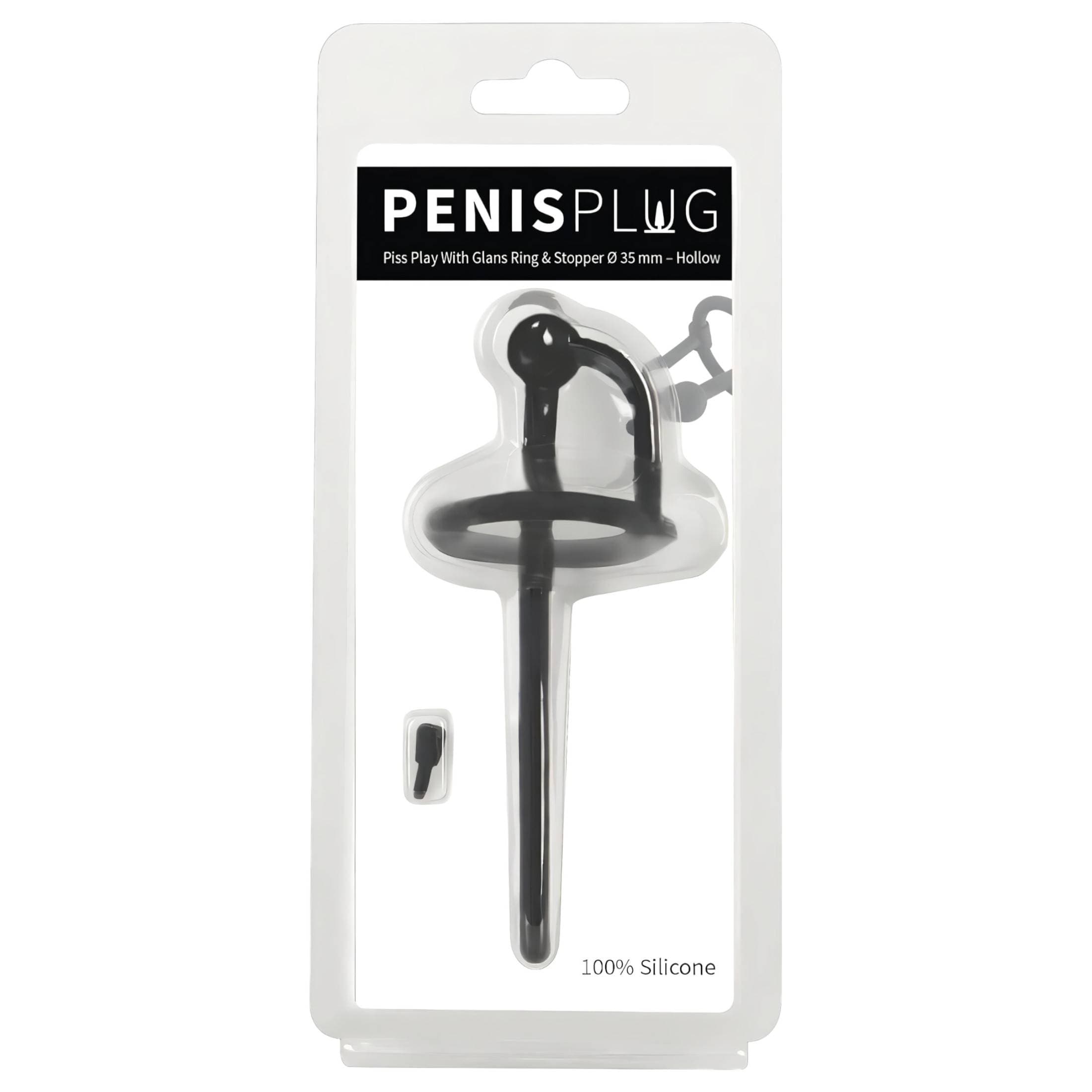 Penisplug - szilikon dilátor makkgyűrűvel (0,6mm) - fekete #1