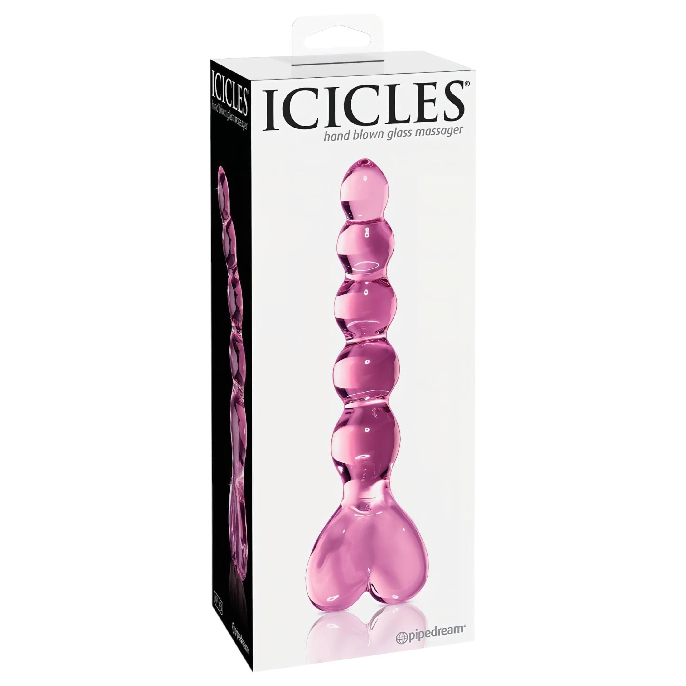 Icicles No. 43 - gyöngyös, szíves üveg dildó #3
