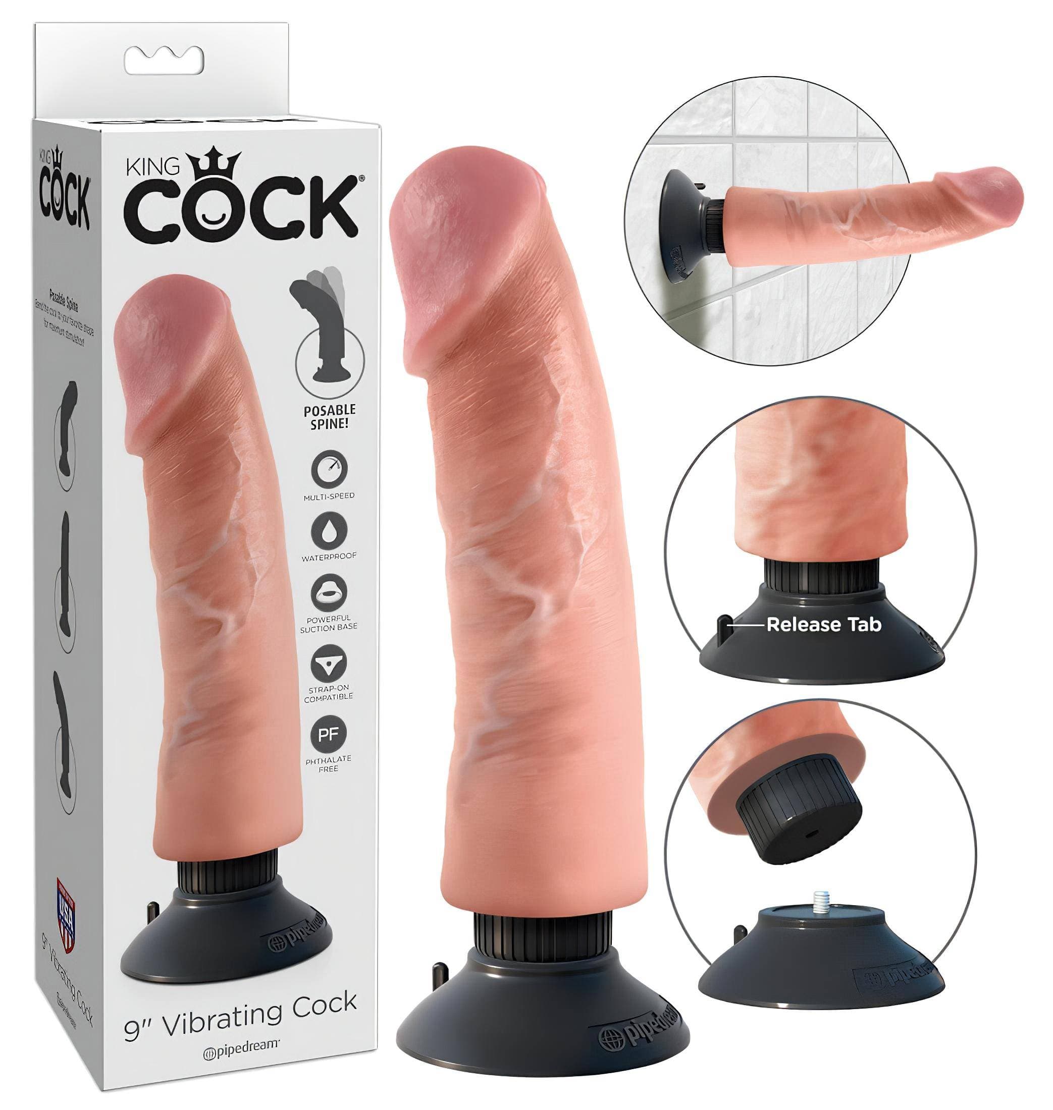 King Cock 9 tapadókorongos vibrátor (23 cm) - natúr #1