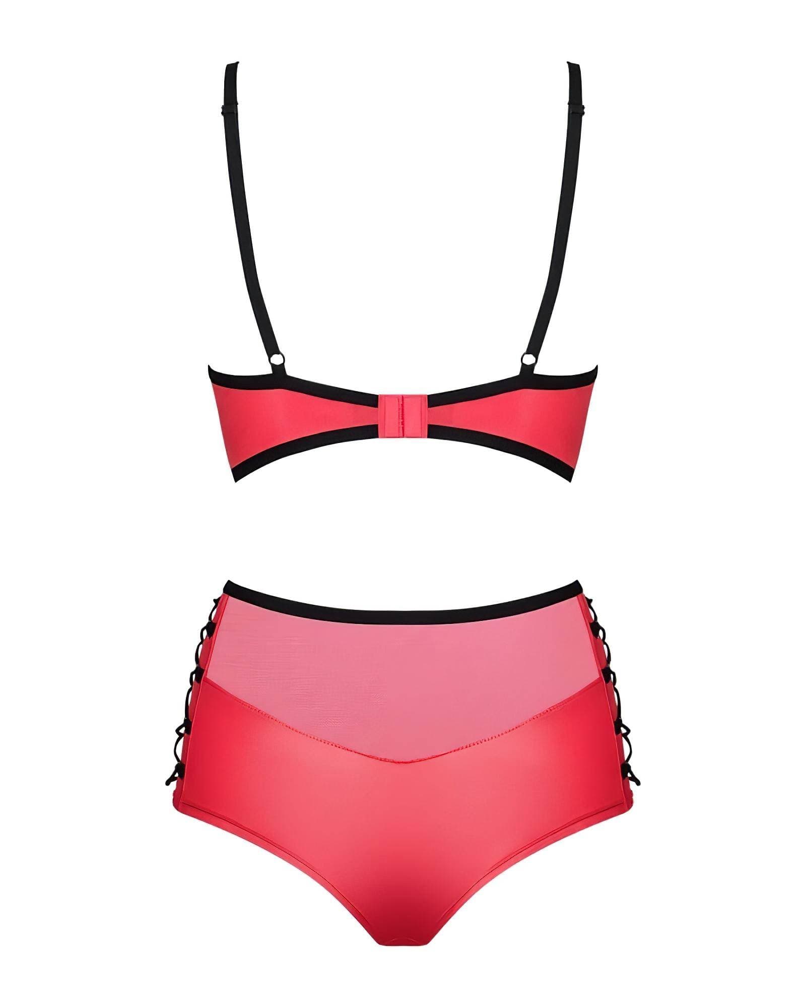 Obsessive Leatheria - bőr hatású melltartó szett (piros) - S/M #4