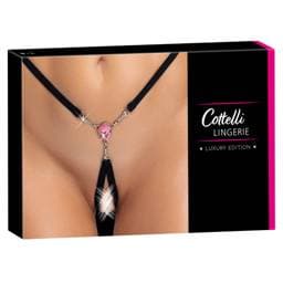 Cottelli - nyitott string tanga csillogó kővel - fekete #1