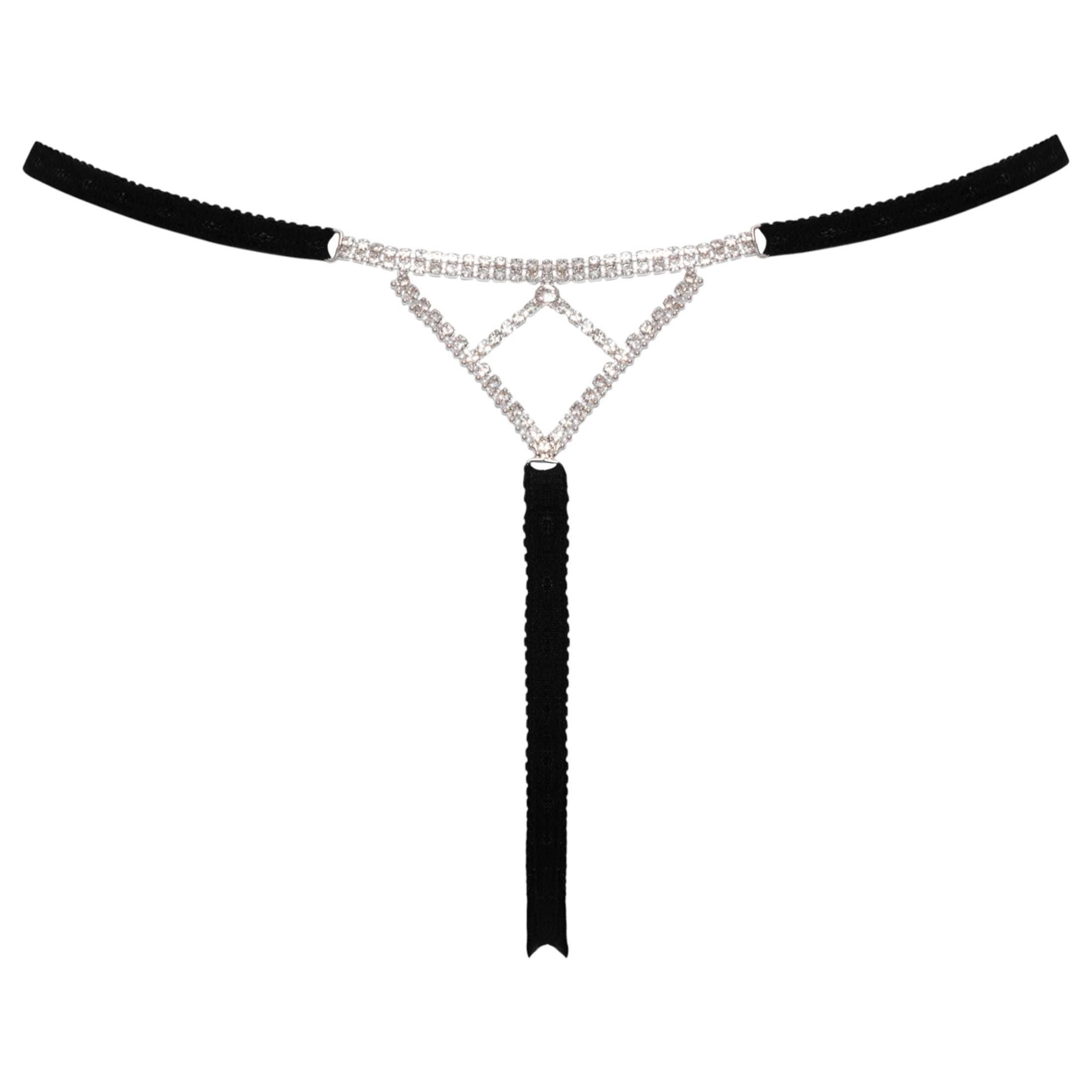 Cottelli - nyitott string tanga ezüst dísszel - fekete #3