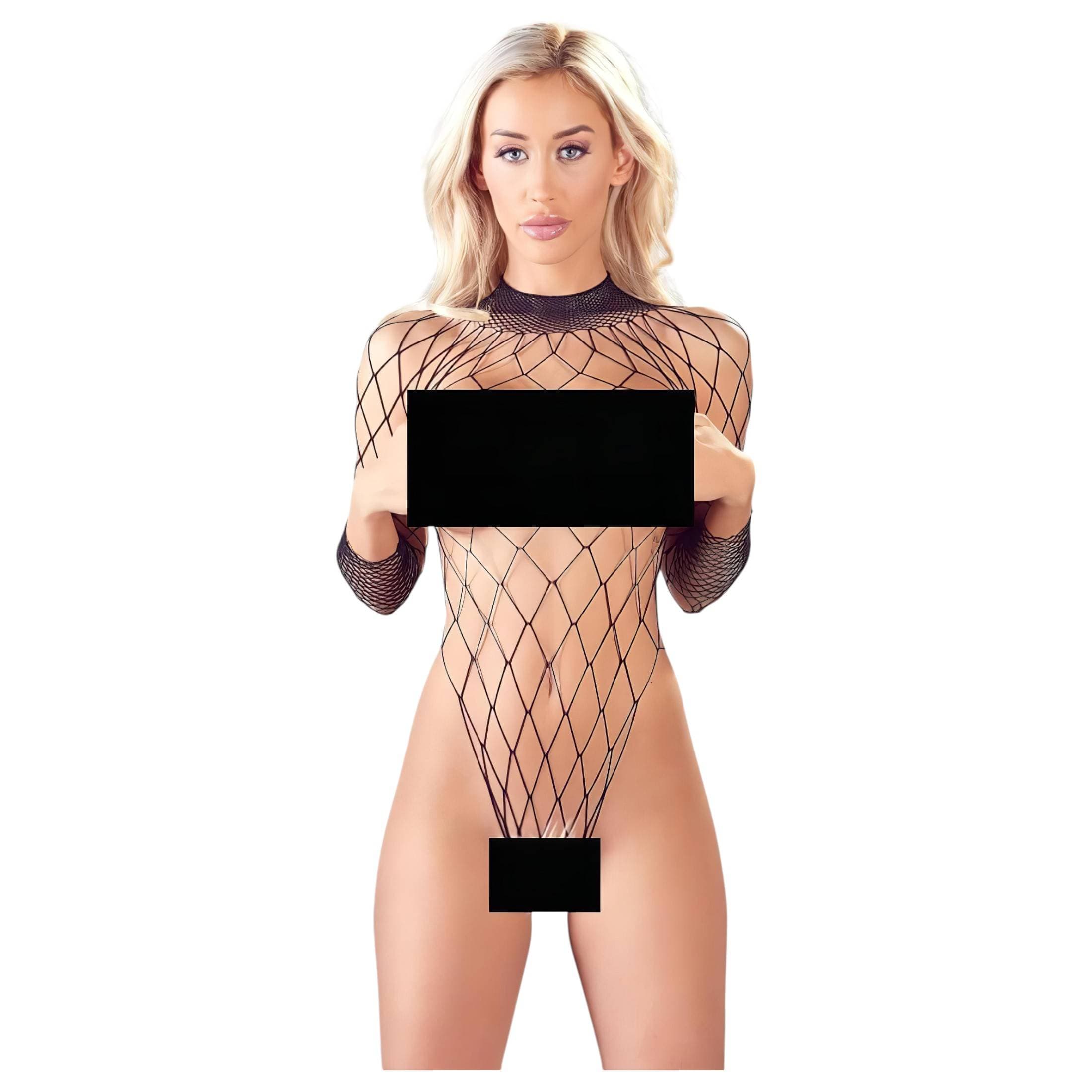 NO:XQSE - hosszúujjú, hálós necc body - fekete #4