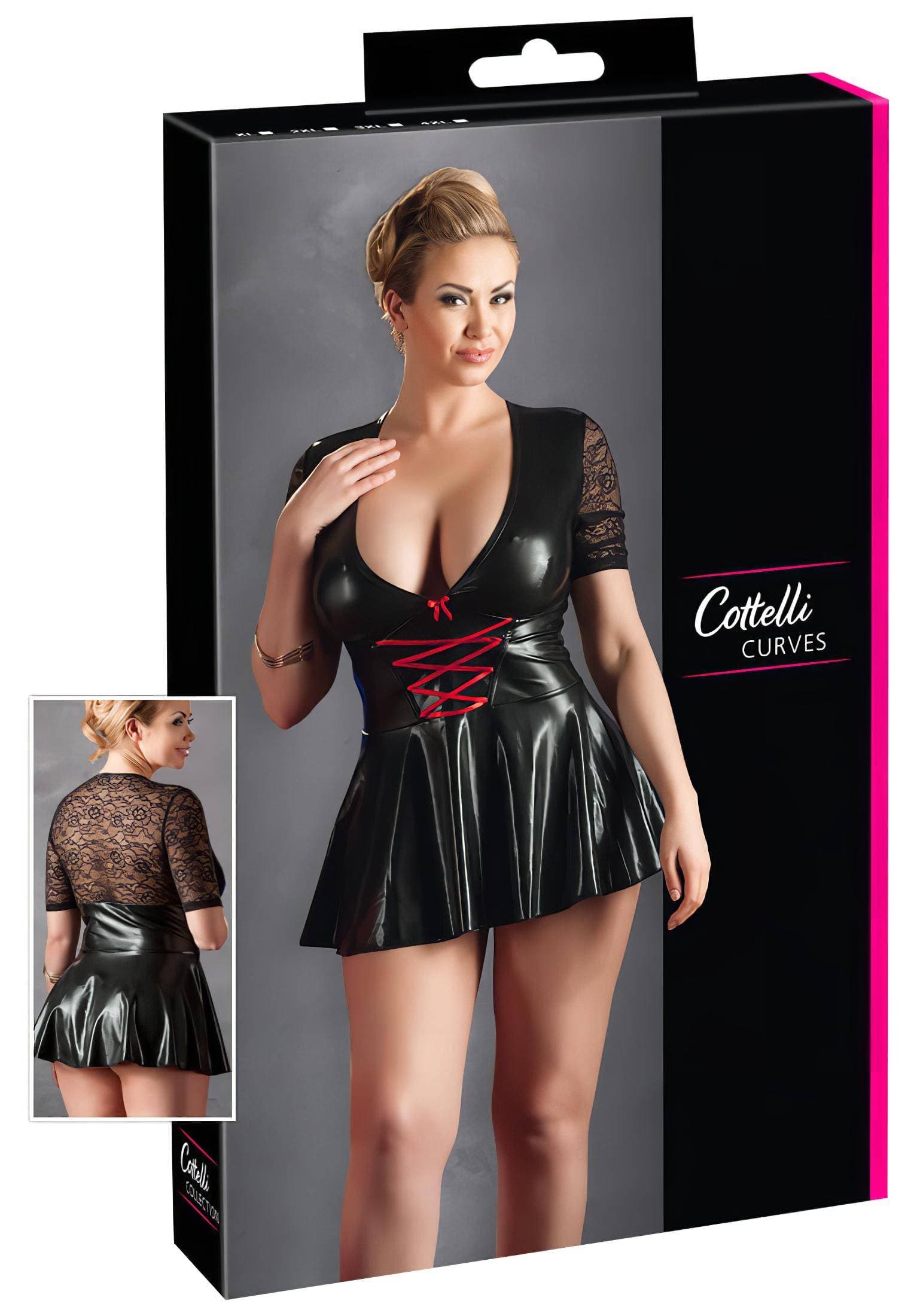 Cottelli Plus Size - fényes ruha piros fűzővel #1