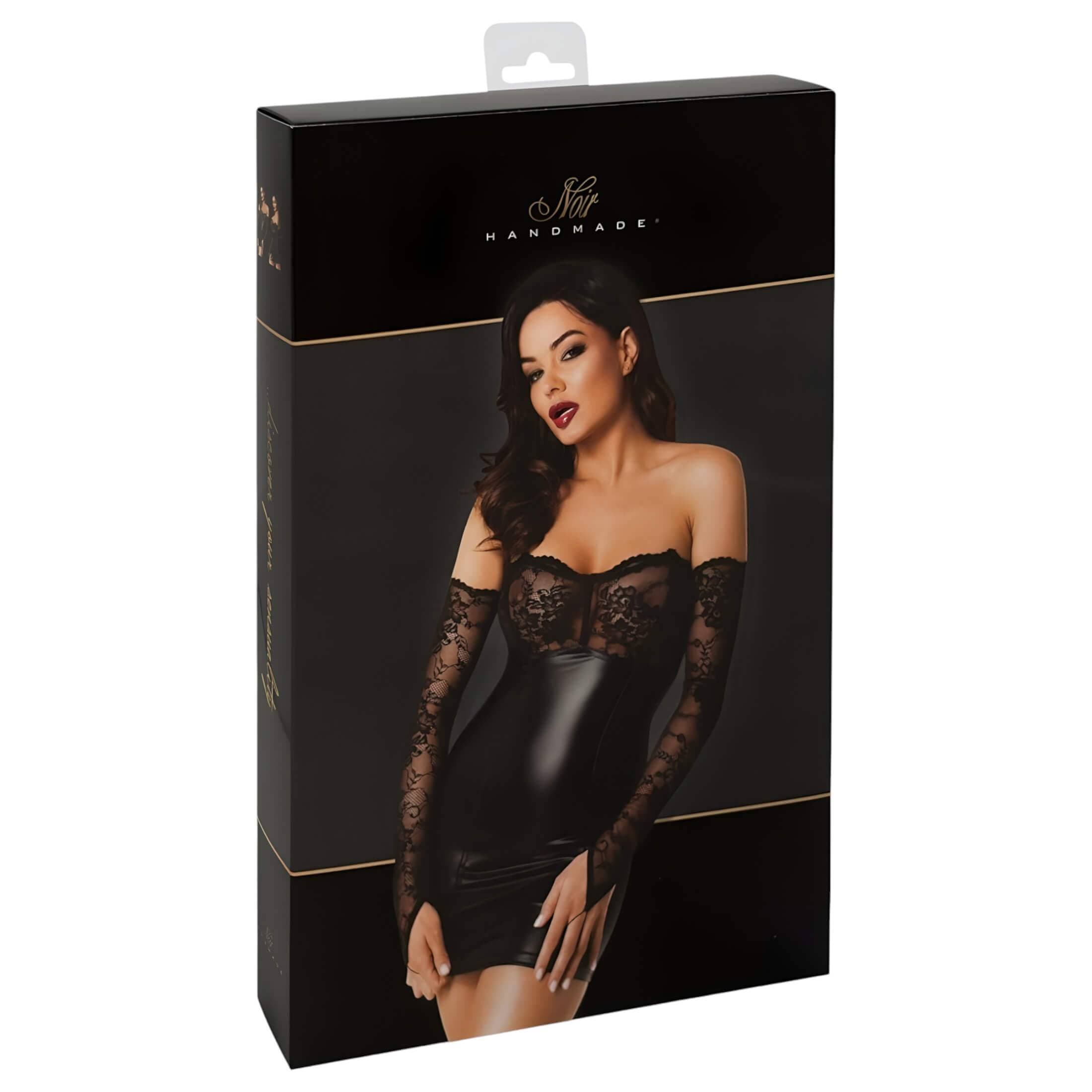 Noir - fényes ruha csipke berakással #3