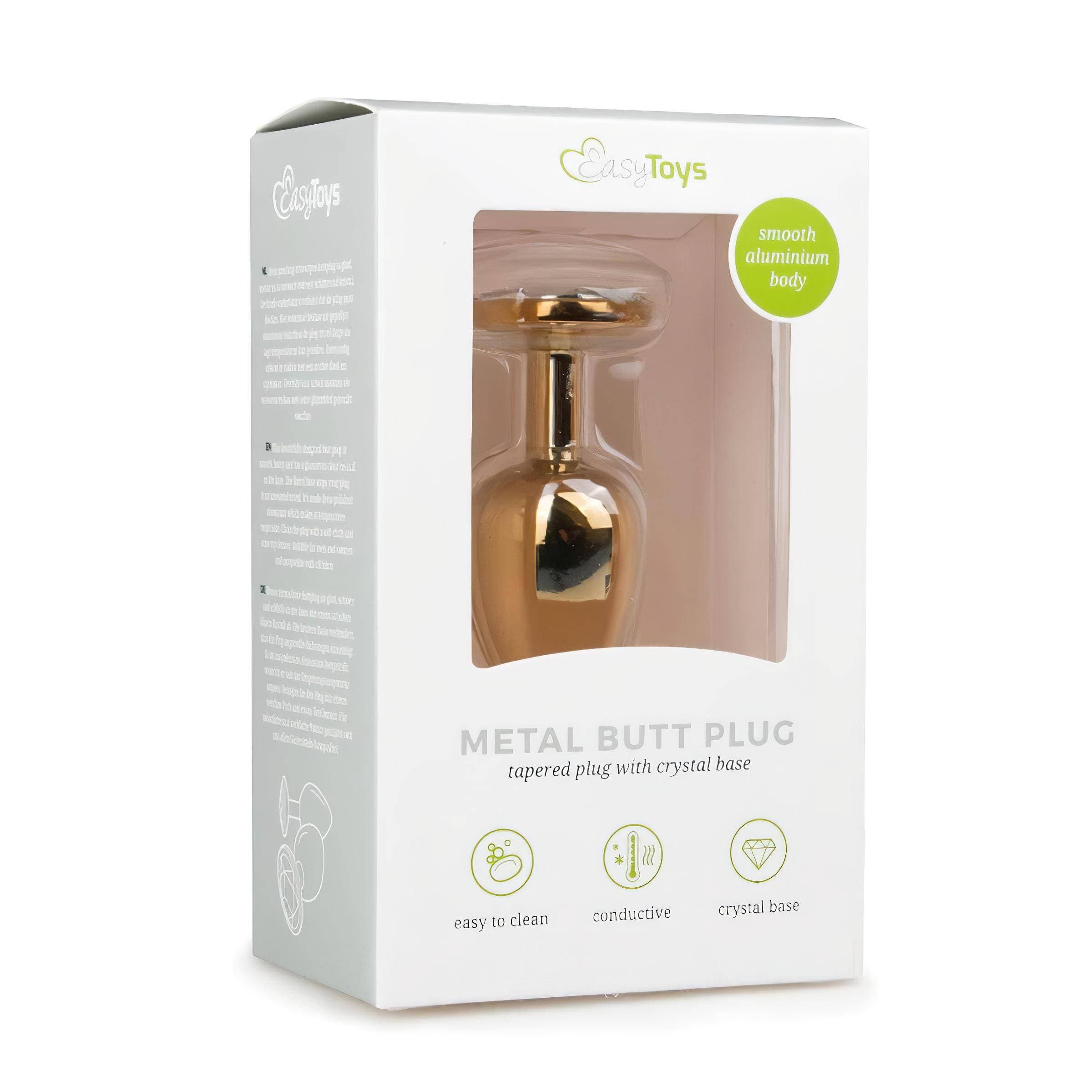 Easytoys Metal No.1 - fehér köves kúp anál plug - arany #4