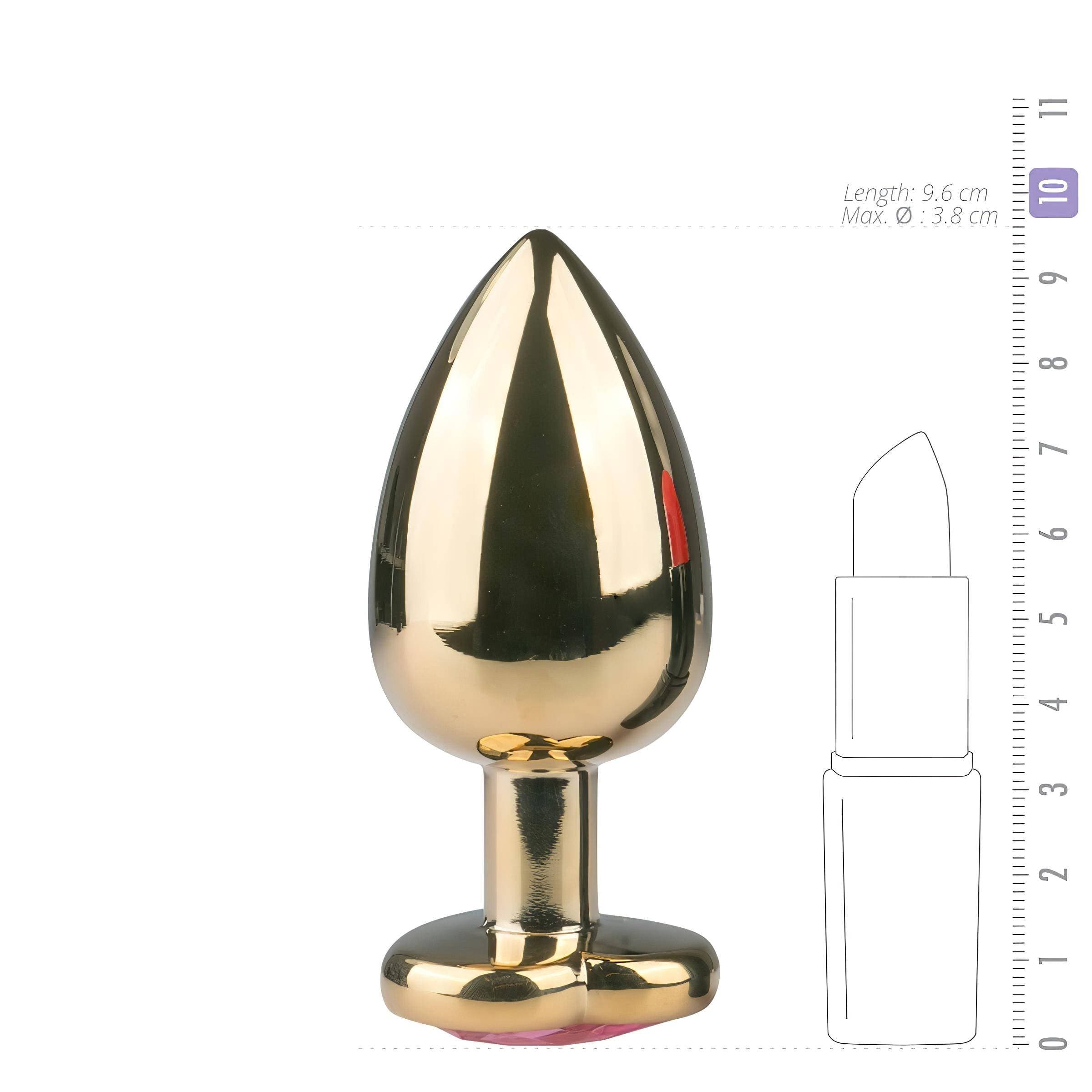 Easytoys Metal No.8 - anál plug szíves talppal - arany-pink #4