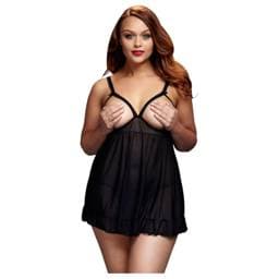 BACI Plus Size - nyitott, pöttyös babydoll - fekete #1
