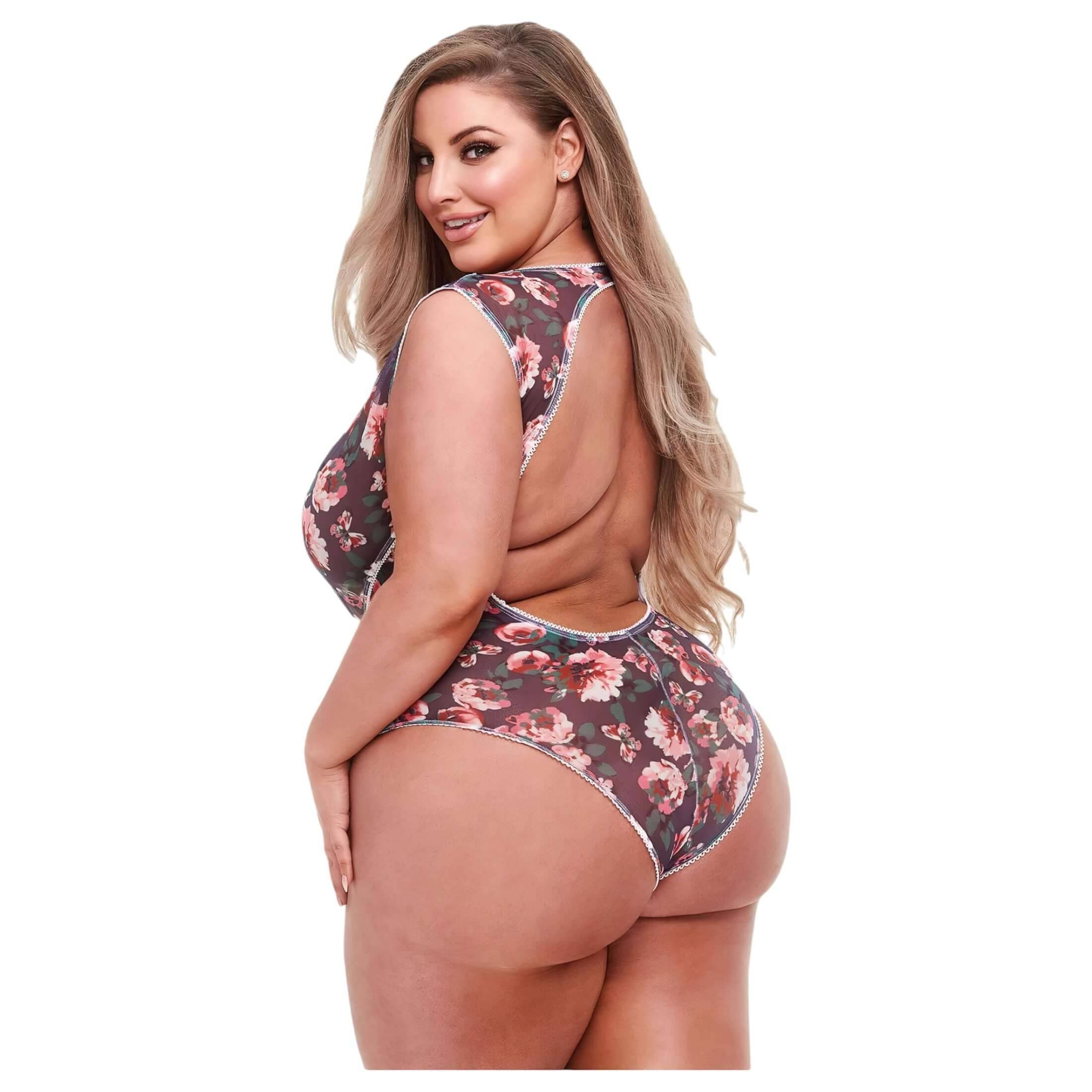 Baci Plus Size - virágos, csipkés body #2
